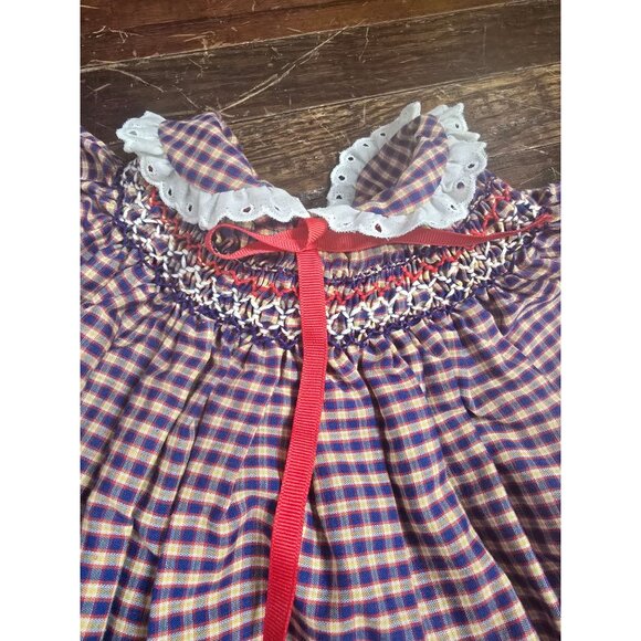 Vintage 70s Polly Flinders Hand Smocked Plaid Dress size 4 - Picture 2 of 12